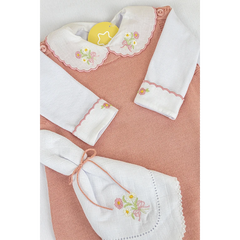 Conjunto Enterizo Bordado Rosa Apricot Con Blanco
