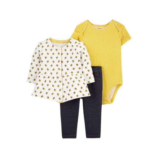 Carter's - Set con 3 piezas con cárdigan color blanco/amarillo