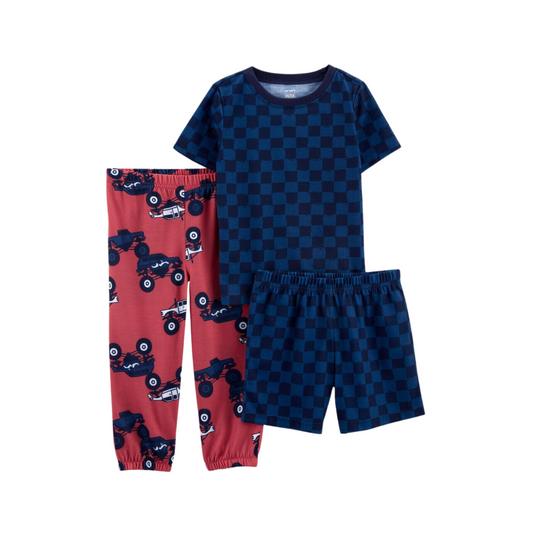 Carter's - Set de pijama con 3 piezas cuadriculado azul/rojo